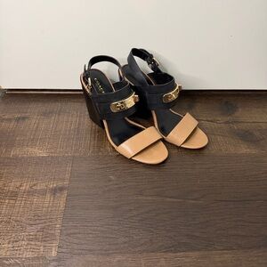 Coach Dennis Black and Tan Heels with Gold Details